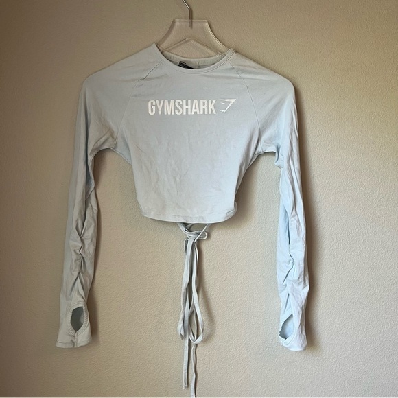 Gymshark Spellout Long Sleeve Ribbon Thumbhole Cropped Top Size Small - Picture 1 of 6